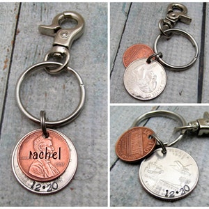 Personalized KeyChain Hand Stamped KeyChain Lucky Penny State Coin Stamped Lucky Penny Key Chain Personalized Penny with State Quarter image 2