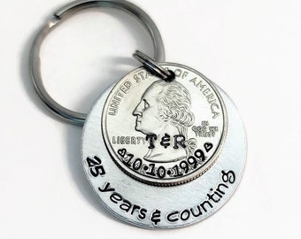 Anniversary Keychain for Him, Unique 25th Anniversary Gift to Celebrate a Lifetime of Love, Personalized Anniversary Keychain