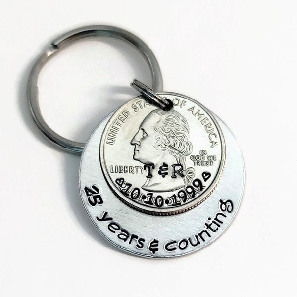 Anniversary Keychain for Him, Unique 25th Anniversary Gift to Celebrate a Lifetime of Love, Personalized Anniversary Keychain