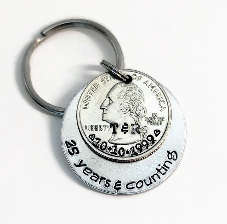 Anniversary Keychain for Him, Unique 25th Anniversary Gift to Celebrate a Lifetime of Love, Personalized Anniversary Keychain image 1