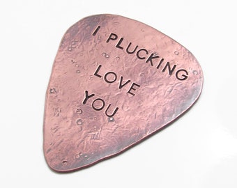 Personalized Guitar Pick - Hand Stamped Copper Guitar Pick Rustic Reversible 2 Sided Custom -  Mens Gift - Personalized Valentines Day Gift