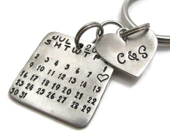 Personalized Calendar Keychain – Pewter Anniversary, Save the Date Calendar Keepsake, Customized Gifts
