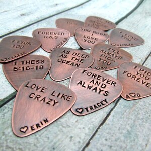 Custom Guitar Pick Personalized Dad Gift Hand Stamped Copper Guitar Pick Mens Gift Gift for Him Personalized Engraved Gift image 5