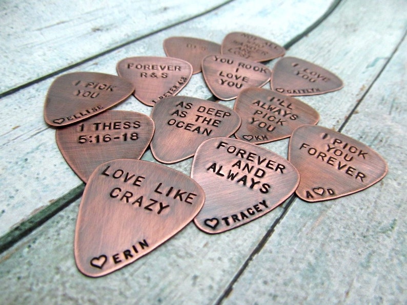Custom Guitar Pick Personalized Dad Gift Hand Stamped Copper Guitar Pick Mens Gift Gift for Him Personalized Engraved Gift image 5