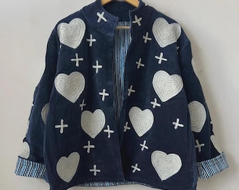 Handmade Vintage Suzani Embroidered Cotton Suzani Jacket, Women Wear Boho Coat Bomber Short Jacket Ethnic Outerwear Gift For Her Duster Coat