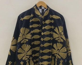 Handmade Vintage Suzani Embroidered Cotton Suzani Jacket, Women Wear Boho Coat Bomber Short Jacket Ethnic Outerwear Gift For Her Duster Coat