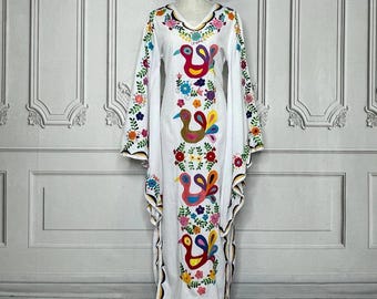 Handmade Embroidered Maxi Dress Traditional Peacock Motif Dress Peacock Dress Unique Dress, Long Sleeve Dress,Ethnic Dress Boho Dresses