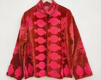 Handmade Vintage Suzani Embroidered Cotton Suzani Jacket Boho Coat Bomber Short Jacket Ethnic Outerwear Gift For Her Duster Coat