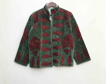 Handmade Vintage Suzani Embroidered Cotton Suzani Jacket, Women Wear Boho Coat Bomber Short Jacket Ethnic Outerwear Gift For Her