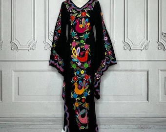 Handmade Embroidered Maxi Dress Traditional Peacock Motif Dress Peacock Dress Unique Dress, Long Sleeve Dress,Ethnic Dress Boho Dresses