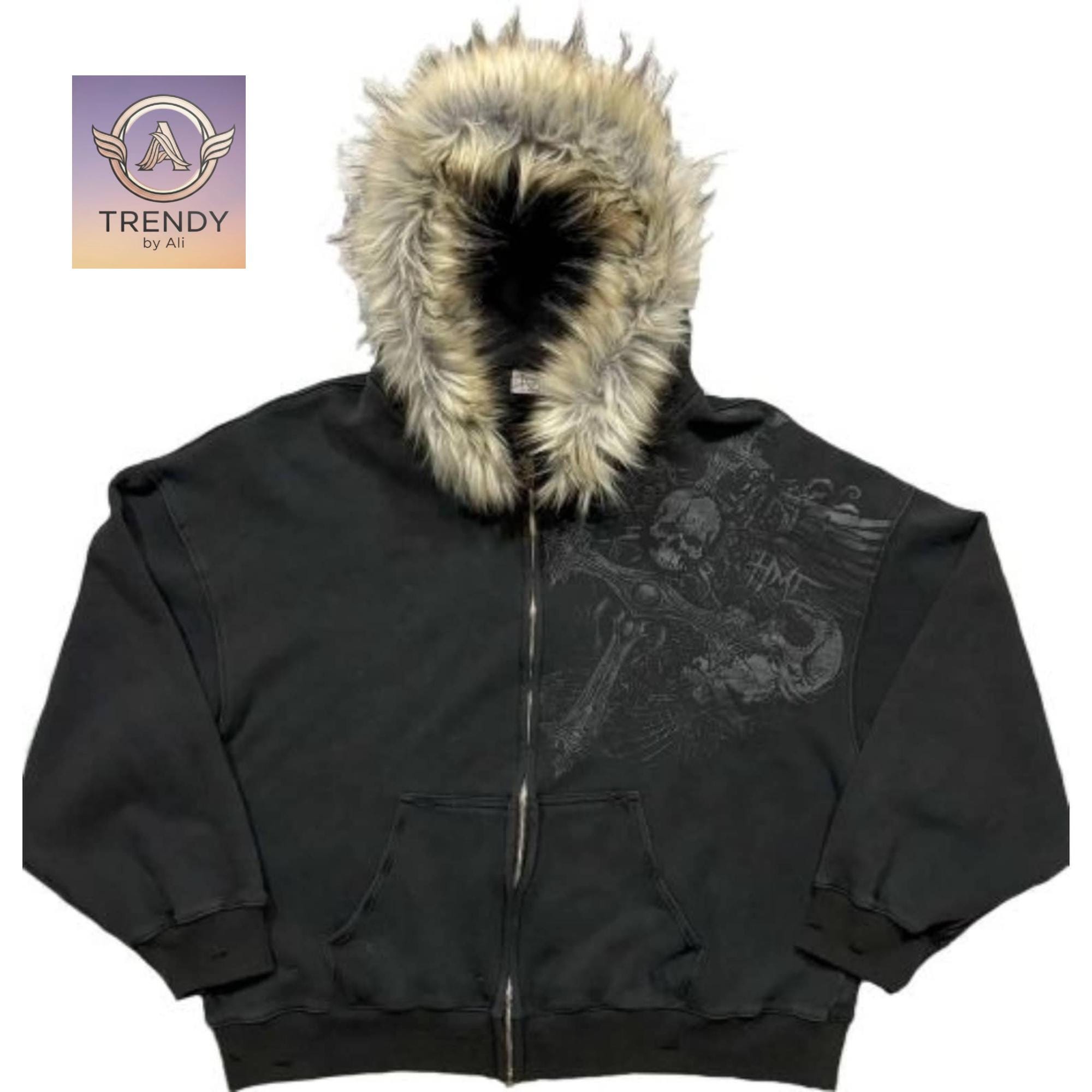 Fur Trim Zip up Hoodie - Etsy