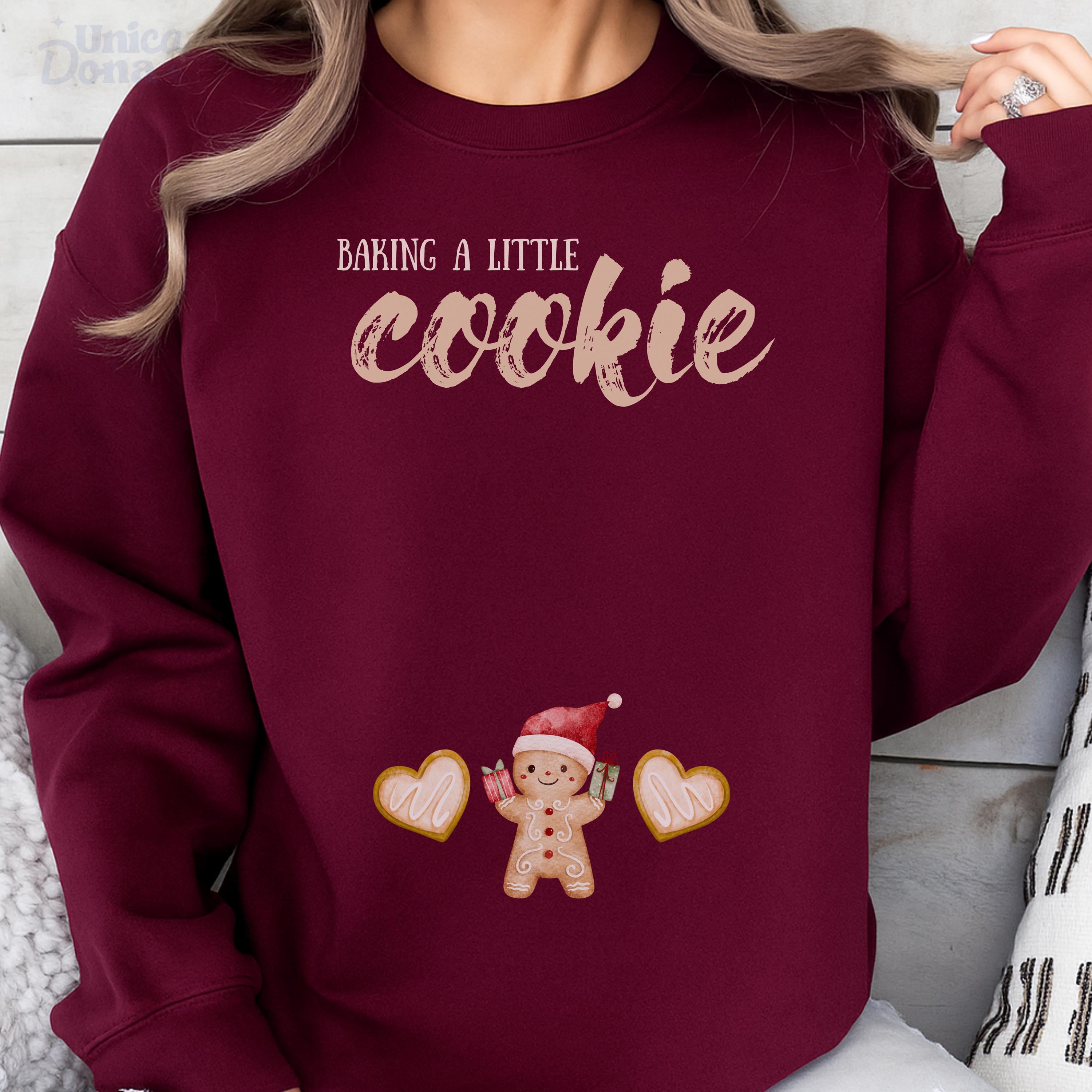 Sweat-shirt De Noël Pour Future Maman 'Growing A Little Cookie' - Annonce De Grossesse Festive - Noir