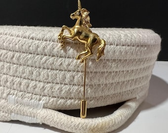 Vintage Gold Tone Unicorn Stick Pin Rhinestone Eye Rearing Fantasy Lapel Hat Pin
