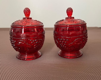 Imperial Glass Ruby Red Grape Harvest Zuckerdosen und Marmeladengläser, 2er-Set