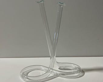 Vintage Double twisted Glass Tube bud Vase propagation crimped approx 6.75" high