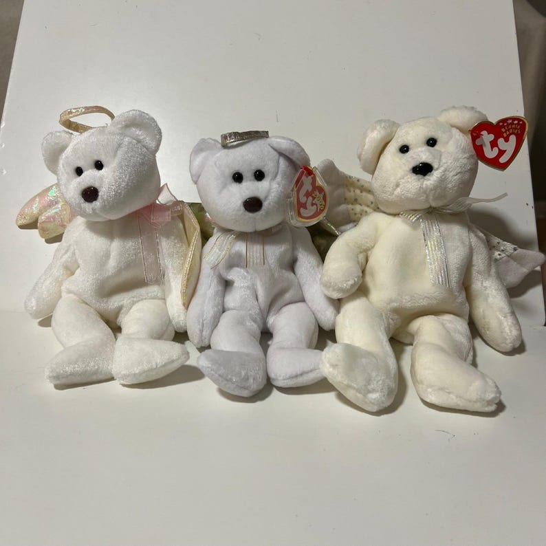 Ty Beanie Babies Angel Bear Lot Halo Halo II Herald White Plush Wings 1998-2002 image 1