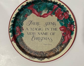 Vintage 1990 Potpourri Press Christmas Metal Tray Charles Dickens Quote 13 Inch