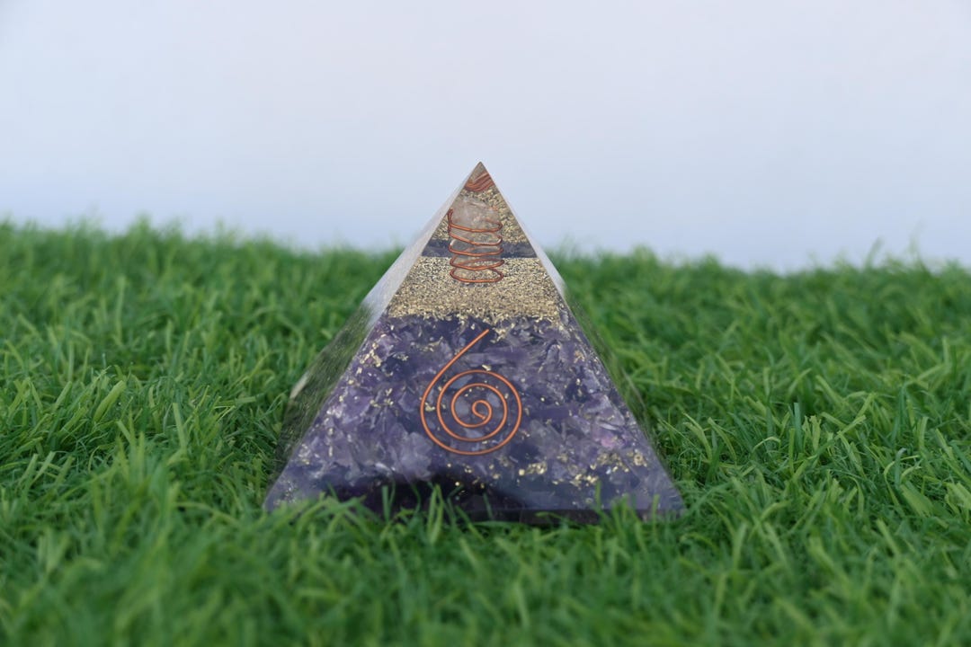 Crystal Pyramid Custom Amethyst Crystal Pyramid, Resin Pyramid Decor, Copper Spiral Pyramid ...