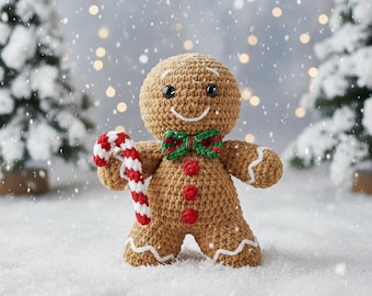 Crochet Gingerbread Man Doll, Amigurumi Christmas Toy Gift
