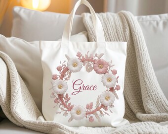 Set of embroidery-style floral illustrations, artistic package with pink lace hearts and flower crowns for printing, POD, and decoration