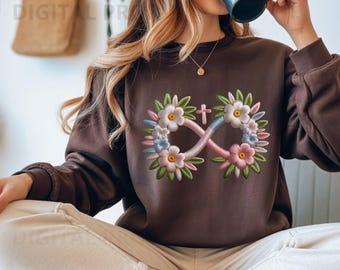 Christian Embroidery Style Illustration Set, Floral Cross and Heart Faith Art Bundle for Printing, POD and Religious Decor, bestselling png