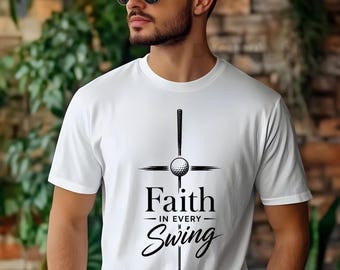 Faith In Every Swing PNG, Christian Golfer Golf Club Cross Sublimation Design, POD Shirt File Gift for Christian Golfer Dad Grandfather