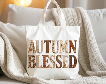 Autumn Blessed PNG, Quilted Fabric Patchwork Typography Fall, Plaid Floral Embroidery png, Thanksgiving Cottagecore Farmhouse Cozy Season