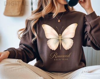 Golden Butterfly Cross PNG, Elegant Christian Birthday, POD Shirt File Gift for Christian Woman Anniversary New Life Renewal Aesthetic, DTF