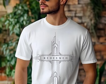 Minimalist Geometric Cross PNG, Architectural Line Art Christian png, minimalistic faith, redeemed christian shirt design, Daddy Husband DTF