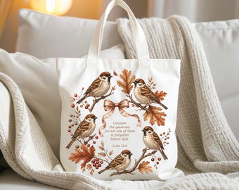 Christian Fall Bird Wreath PNG, Not One Forgotten Before God Autumn, POD Shirt File Gift for Christian Woman Sparrow Scripture Botanical DTF