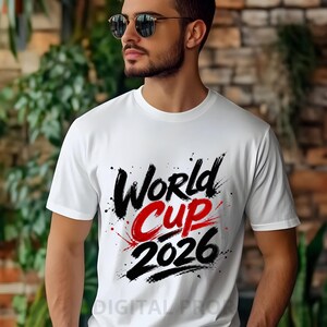 Coupe du Monde 2026 PNG, Design de sublimation pour supporter de football avec effet pinceau, Effet grunge avec éclaboussures d'encre, Graphismes pour mug et maillot de la Coupe du Monde rouge et noir