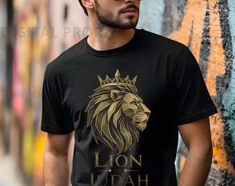 Geometric King Lion Crown Christian PNG, Gold Royal Lion png, POD Shirt File Gift for Christian Man Low Poly Faith Design, King of Judah png