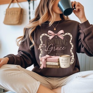 Christian Pink Bible Stack Coffee Mug PNG, POD Shirt File Gift for Christian Woman Rooted Faith Blooming Love png, modern Jesus T-shirt PNG