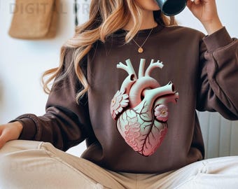 PNG file pack of anatomical hearts, textile and embroidered heart illustrations, medical art for print on demand, gothic romantic designs