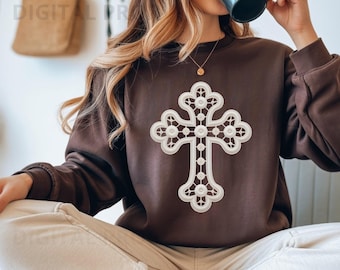 Lace Cross Clipart Set, Christian Cross PNG, Religious Easter Cross Design, Vintage Lace Cross Illustration for POD, cross of faith png
