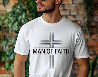 Man of Faith Cross PNG, Minimalist Christian Man Sublimation Design, Bold Religious Men Shirt Graphics POD Mug, Stylish Jesus T-shirt PNG