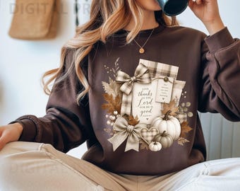 Thanksgiving Plaid Pumpkin PNG, Christian Fall Scripture Collage, Farmhouse Neutral Autumn Bow png, POD Shirt File Gift for Christian Woman