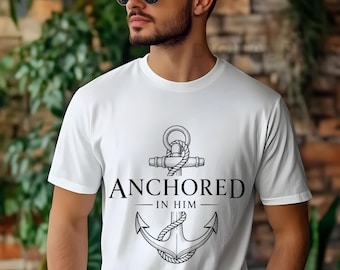 Vintage Nautical Anchor Cross PNG, Christian Rope Anchor, POD Shirt File Gift for Christian Man Sailor Trust God Engraved Minimalist Design