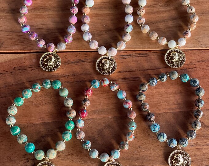 sea sediment jasper coin charm bracelet