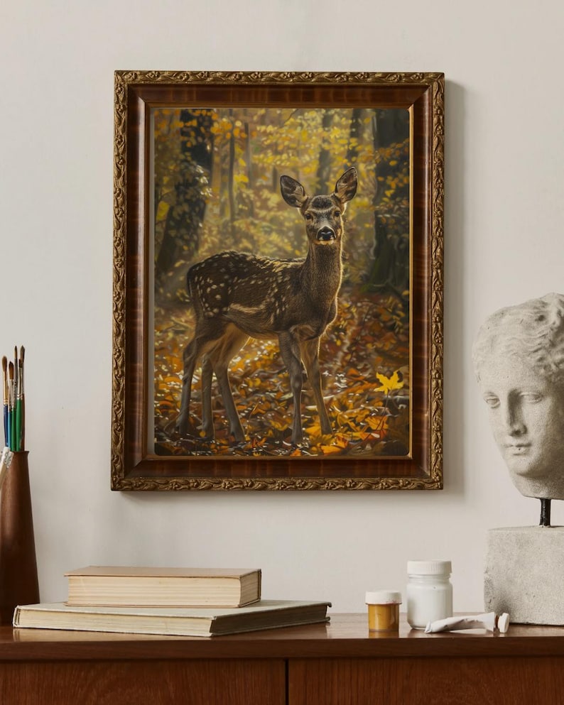 Vintage Fawn Oil Painting Print - Forest Wall Art - Woodland Nursery ...