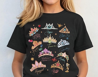 Disney Princess Crowns png, Snow White Cinderella Belle Ariel Elsa Rapunzel Design, Disneyland Girl Trip Gift, Disney Family Vacation png