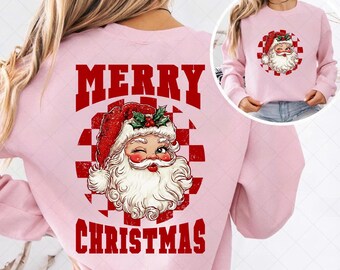 Retro Santa Checkered, Front and Back, Merry Christmas, Winter, Snow, Xmas Png, Crew Neck, Santa, Snow, Winter, Pull Over, Digital Download