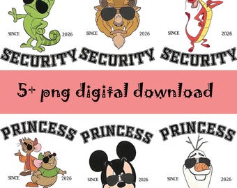Personalized All Characters Princess Security PNG Bundle, Mickey Olaf Grumpy Beauty And The Beast Png, Disneyland Dad Digital Bundle