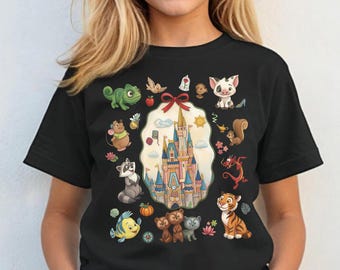 Retro Disney Princess Sidekicks Png, Magic Castle Coquette Bow Graphic Design, Magic Kingdom, Cute Disney Animals Gift, Disneyland Trip.png