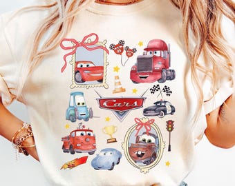 Retro Coquette Bows Disney Cars png, Lightning McQueen Mater Doc Hudson Sally Carrera Birthday Cars Family design, Disney Girl Trip png