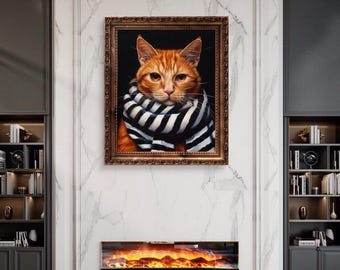 Funny Cat Printable Wall Art, Ginger Cat Portrait Art, Cat Wall Decor, Whimsical Pet Art Print, Digital Download