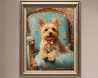 Yorkie Dog Printable Wall Art, Cute Dog Portrait, Pet Lover Wall Decor, Vintage Style Puppy Art, Digital Download