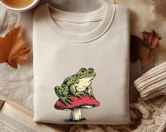 Frog on Mushroom T-Shirt • Whimsical Woodland Cottagecore Tee