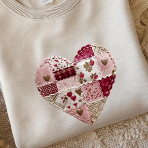 Vintage Patchwork Heart Print T-Shirt • Cute Quilted Heart Tee • Cottagecore Valentine Shirt • Soft Cozy Aesthetic Gift for Her