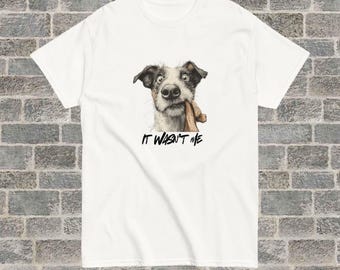 面白い犬のTシャツ、「私じゃないよ」グラフィックTシャツ、犬好きへのギフト